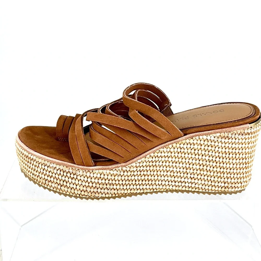 Donald Pliner Size 8.5 Tan Suede‎ Strappy Raffia Wedge Sandals NEW Ithaca $228